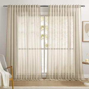 Dreaming Casa Taupe Sheer Curtains 102 Inches Long, Rod Pocket & Back Tab Light Filtering Textured Sheers for Living Room Bedroom, 2 Panels, Each 100" W x 102" L