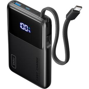 INIU 45W Power Bank, Slimmest 10000mAh Portable Charger with Built in USB-C Cable, Fast Charging USB C in&Out Battery Pack, Travel External Phone Charger for iPhone 17 16 15 Samsung S24 S23 Google etc