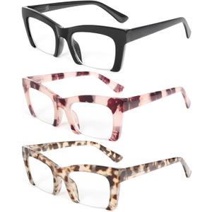 DXYXYO Reading Glasses for Women 3 Pack with Spring Hinge, Blue Light Blocking Readers with Square Thick Half Rimless Frame, 1.5X