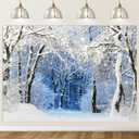 Avezano 8x6ft Winter Wonderland Backdrop Snowy Forest, Backdrop Holiday, Backdrops for Photoshoot, Winter Birthday Baby Shower Decorations, 94x71In, Blue