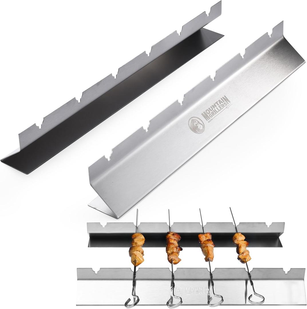 Mountain Grillers Stainless Steel Shish Kabob Skewers - 14.6" Long - Flat Metal Kebab Skewers for Grilling Meat & Vegetables - Reusable BBQ Grill Stick - Barbecue Accessories - 1lb