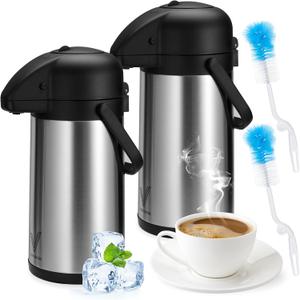 85 oz (2.5L) Coffee Carafe with Pump, 2Pcs Insulated Stainless Steel Coffee Dispenser, Coffee Carafes for Keeping Hot/Cold, Hot Beverage Dispenser for Party (84.5 Ounces)