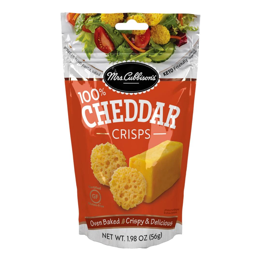 Mrs. Cubbison's Cheese Crisps | Cheddar Flavor | 1.98 Ounce | 100% Real Cheese | Keto Friendly | Great for Snacking and Salad Topper (EXP 05/16/26)
