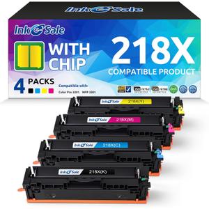 218X Toner Cartridge 4 Pack High-Yield with Chip Compatible Replacement for HP 218X W2180X W2181X W2182X W2183X 218A Works with Color Pro 3201 3201dw MFP 3301 3301cdw 3301fdw 3301sdw Printer