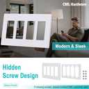 CML Decorator Screwless Wall Plate, 4-Gang Light Switch Covers, Decor Outlet Cover Plate, Standard Size 4.68X 8.34, Impact Resistant, White (2 Pack)