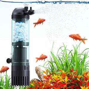 Submersible Aquarium Filter 20-50 Gallon Fish Tank Filter with Fluid Bed and Biochemical Sponge, Aeration System 165 GPH Water Pump, Ultra-Quiet, for Saltwater and Freshwater