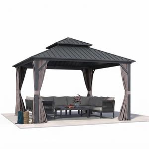 PURPLE LEAF Patio Aluminum Hardtop Gazebo 12' x 12' Privacy Curtain, Grey | 3.9" Thick Posts, Air Circulation, Heavy-Duty Aluminum Frame, Stay Cooler Longer, 110 GSM Textilene Netting, Ceiling Hooks