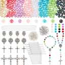 PH PandaHall 1187pcs Rosary Jewelry Making Kit, Flower Beads Acrylic Beads Resin Cross Crucifix Charms with Accessories Chain for DIY Ramadan First Communion Easter Necklace Bracelet Jewelry Making