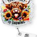Funny Highland Cow Badge Reel Retractable for Nurse Nursing RN CNA LPN Medical Worker & Office Staff, Your Crazy is Showing Badge Clip, Cow Badge Holder with Alligator Clip & 24 Durable Nylon Cord