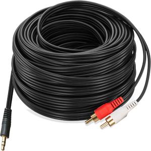 2RCA Aux Audio Cable 30 Feet,3.5mm Aux to 2RCA Male Stereo Audio Y Cable