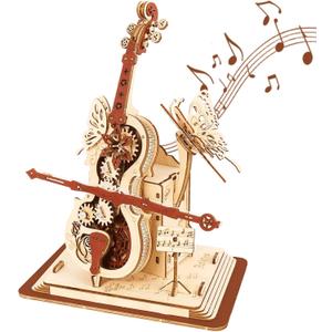 3D Wooden Puzzles for Adults, Wooden Music Box Kits-Cello Wood Model Kits for Adults to Build, Gift for Men Women Hobby for Adults (Music Cello)