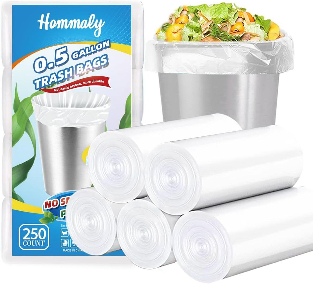 0.5 Gallon 250 pcs Mini Clear Bags, Tiny Strong Garbage Bags,Small Plastic Bags for Desktop Bin, Tiny Bathroom Can Bin Liners,Mini Bags for Waste Basket Liner,Fit 2 Liters-Clear