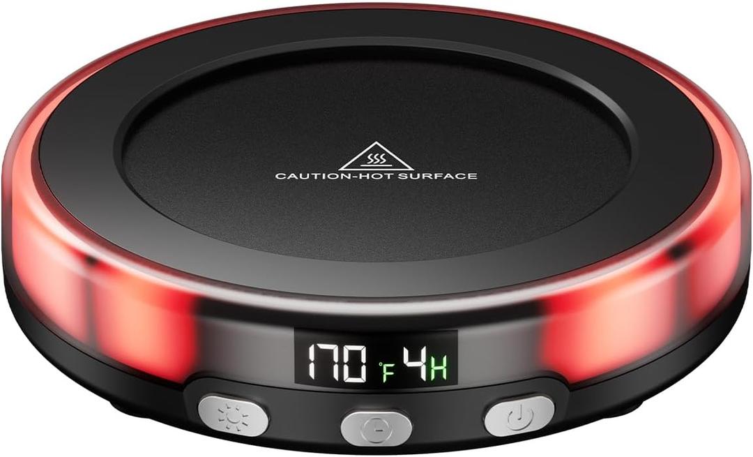Gaiatop Coffee Mug Warmer for Desk, 3 Temp Settings, 2-9Hrs Timer, 3 Colorful Romantic Atmosphere Light Modes, Stocking Stuffers, Beverage Heating Plate with Digital Display for Candle Tea Milk Black