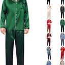Men's Silky Satin Pajama Sets Mens Sleepwear Big and Tall Pajamas for Men Loungewear Summer Pjs Lounge Set M-5XL (Kj2006)