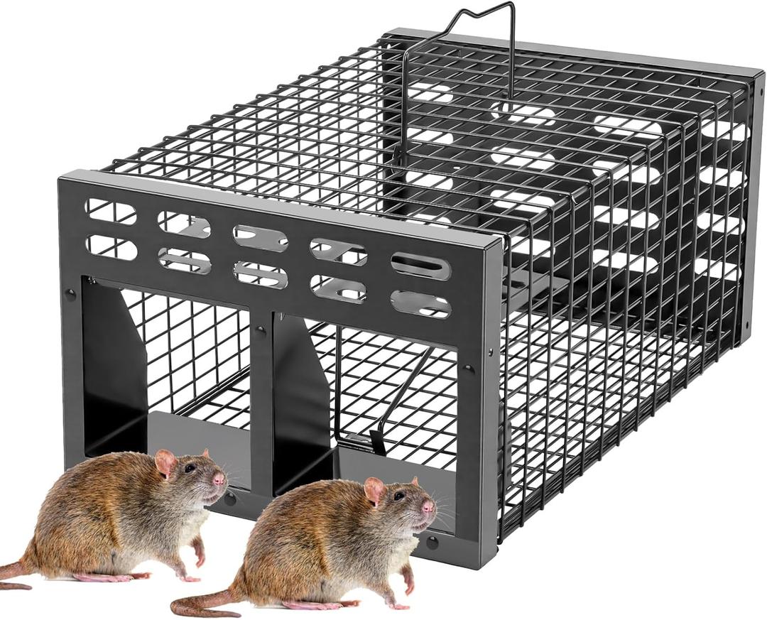 Rat Trap, Humane Live Rat Trap & Automatic Reset Mouse Traps with Dual One-Way Door Design  Catch and Release for Mice, Chipmunks, Hamsters, and Other Rodents, Indoors & Outdoors(Black) Rat Trap, Humane Live Rat Trap & Automatic Reset Mouse Traps with Dual One-Way Door Design  Catch and Release for Mice, Chipmunks, Hamsters, and Other Rodents, Indoors & Outdoors(Black)