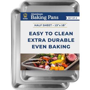 Ultra Cuisine Baking Sheet Pan Set of 2- Professional Bakeware for Roasting, Cooking & More - Food Safe, Warp Resistant, Bake Trays for Oven - Rimmed Half Cookie Sheets for Baking (Aluminum 18 x13") (Pack of 2  18" x 13" (Most Popular))