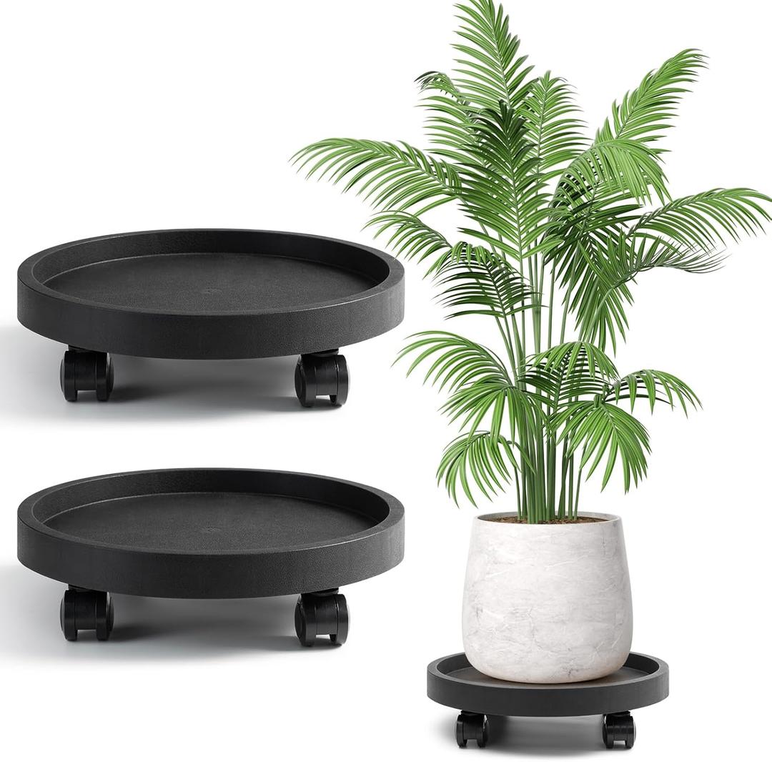 2 Pack Plant Caddy with Wheels, 12.6 inch Rolling Plant Stands Round Wheeled Coaster Plant Stand Dolly for Outdoor Indoor Heavy Planter, Load Capacity 180 lbs