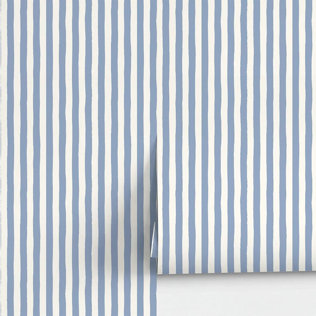 Blue and White Striped Peel and Stick Wallpaper 16.5" x 196.9"