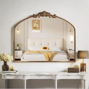 Gold Wall Mirror, Large Arched Vintage Baroque Ornate Mirrors, Traditional Decorative Antique Brass Mirror for Entryway Table, Living Room, Bedroom, Bathroom Vanity, Fireplace (30" x 36")