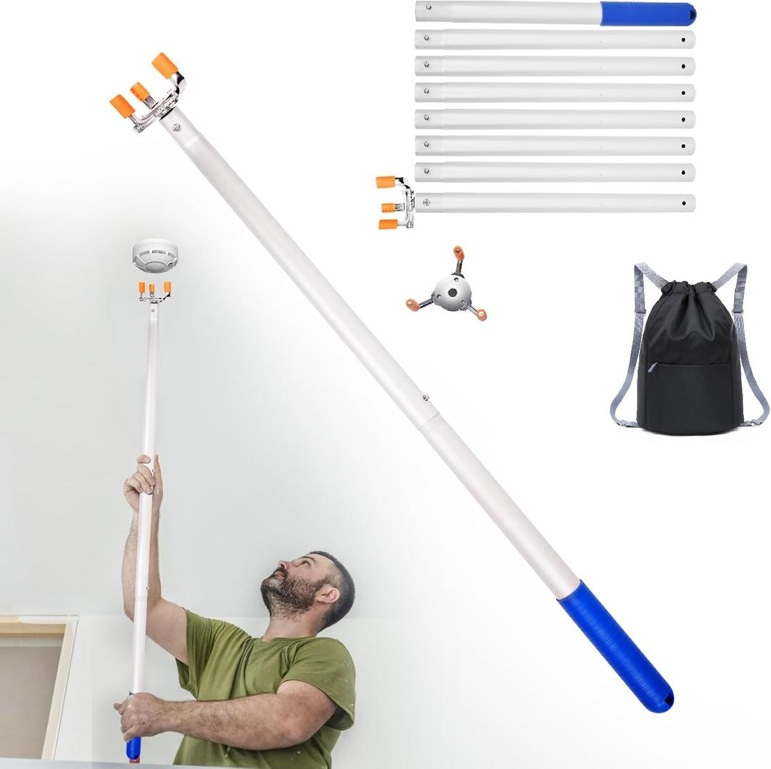 Smoke Detector Changer Tool for Ceiling with 10.5FT Extension Pole and 1 Tool Pack, Professional Smoke Detector Removal Tool,Smoke Transducer for Convenient Installation Direct Replacement