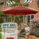 PatioKingdom 9FT Patio Outdoor Umbrella-UPF 50+ Sun Shade with Wind Vent, Push-Button Tilt & Smooth Crank Lift, Rust-Resistant Fiberglass Frame for Garden, Backyard,Yard (Red)