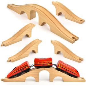Mototo 2 Pack Wooden Train Track Bridge Wooden Train Accessories Wood Track Bridge Collection Wood Railroad Pieces Expansion Set Addition to Most Railway for Operation Christmas Shoebox Birthday Gift