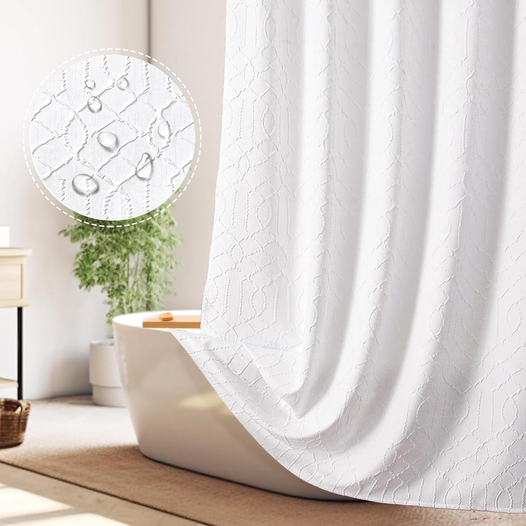 OWENIE White Shower Curtain for Bathroom, 3D Embossed Geometric Polyester White Water-Proof Fabric Shower Curtains, Modern Luxury Elegant Innovative Design Hotel Style, 72 x 72 Inch OWENIE White Shower Curtain for Bathroom, 3D Embossed Geometric Polyester White Water-Proof Fabric Shower Curtains, Modern Luxury Elegant Innovative Design Hotel Style, 72 x 72 Inch