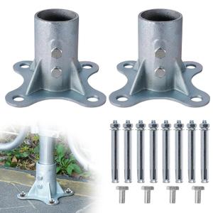 2 1/2" Chain Link Fence Post Floor Flange, Heavy-Duty Galvanized Steel, One-Piece Cast Base, Reinforced Design, Includes Mounting Hardware 2pack
