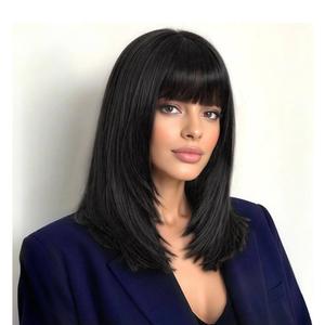 Ucubb Wig with Bangs for Women Layered Hairstyle Synthetic Heat Resistant for Daily Party Use 16 inch, 1B