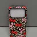 Case Compatible with for iPhone 17 Pro 6.3'', Cute Cherry Pink Bow Vintage Leopard Pattern Phone Case, Aesthetic Scratch Resistant Cover Shockproof 2 in 1 Silicone + Hard PC Design for Girls Women Men