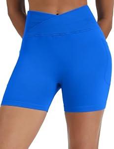 Women's Workout Gym Shorts Booty V Cross Spandex Yoga Biker Shorts Lake Blue