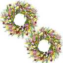 Hotop 2 Pcs Spring Summer Door Wreath for Front Door 22'' Artificial Daisy and Lavender Wildflower Big Faux Spring Floral Flower Wreath for Indoor Outdoor Home Wedding Party Decor