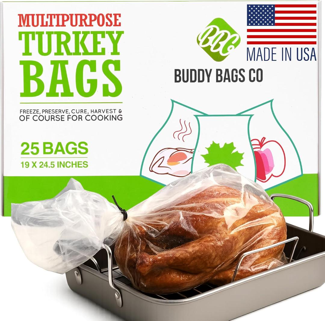 Buddy Bags Co Multipurpose Turkey Oven Bags - Made in USA - 19" x 24.5" - 25 Pack