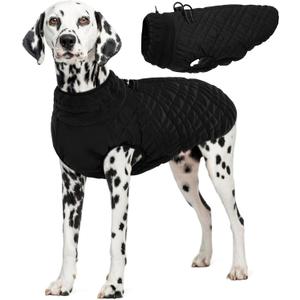 Kuoser Large Dog Coat, Windproof Jackets for Large Dogs, Warm Doggie Coat with Harness Built in, Dog Cold Weather Coats Snow Jacket for Labrador Beagle, Black XXL (XXL (Chest Girth: 35.4''))