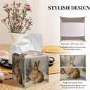 Grace Yonks Winter Tissue Box Cover Square, Snow Rabbits in Forest Design Cube Case for Facial Tissues, 5.2" PU Leather. (101)