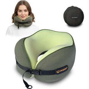 Cesperi Travel Neck Pillow for Airplanes, Ergonomic Design for Petite Neck, Airplane Neck Pillow with Memory Foam, Travel Essentials for Flights, Car Rides, and Home Rest, Small (Avocado Green)