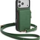 ZVE for iPhone 17 Pro Wallet Case with Card Holder, Crossbody Zipper Leather Phone Cover for Women 6.3" Dark Green