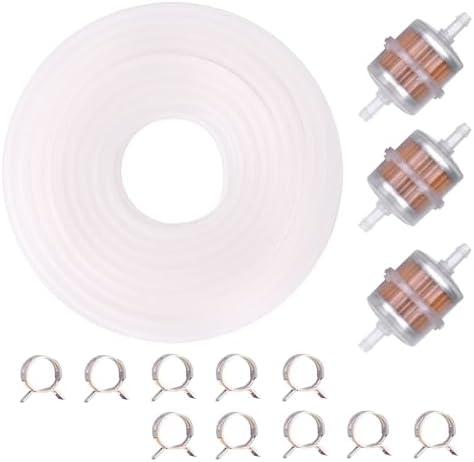 Set of 2 Pack, YIPEDISC 10Ft 3/16 Fuel Hose ID 4.5mm x OD 8mm Fuel Line Hose Kit White Transparent NBR Include 3 Pcs Inline Fuel Filter and 10 Stainless Clamps Fit for Small Engines