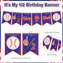 Baseball 1/2 Birthday Decorations Kit - Includes 1/2 Way to First Banner, High Chair Garland, Cake Topper, Soft Crown & Photo Backdrop for 6-Month Rookie Party