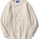 Aelfric Eden Oversized Knit Sweater Solid Vintage Pullover Sweater Unisex Woven Crewneck Knitted Tops, Size S