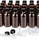 24 Pack 4 oz Amber Glass Bottles, 120ml Boston Round Sample Bottles with Black Poly Cone Caps, Labels, Funnels and Brush