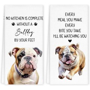 Bulldog Dog Kitchen Towels, Bulldog Gifts for Women Dish Towel for Kitchen, Dog Lovers Mom Gifts Tea Towels, Puppy Pet Lover Gift Hand Towel, 16x24 Inch Set of 2
