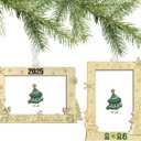 2025 Christmas Tree Ornaments Set - Made of Zinc Alloy Glitter Powder Pendant 2x3 3x2 Inch Picture Frame Ornament for Pet and Baby Holiday Keepsake Gift (Christmas, Golden)