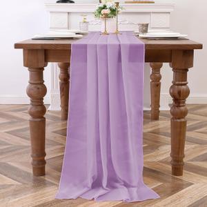 H.VERSAILTEX Lilac Table Runner 10FT Chiffon Table Runner 28 x 120 inches Wedding Table Runner Romantic Table Deco for Bridal Shower Birthday Party Cake Table, 2 Packs, Lilac