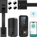 WiFi Smart Locks for Front Door with Handle Set, App Control, Keyless Entry Door Lock Fingerprint Deadbolt, Electronic Digital Touchscreen keypad, Auto Lock, Easy Install (Black)