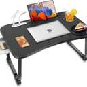Fayquaze Laptop Bed Desk, Portable Foldable Laptop Bed Table with USB Charge Port Storage Drawer and Cup Holder, Lap Desk Notebook Stand Tray Table Serving Tray for Eating, Reading and Working (Black)