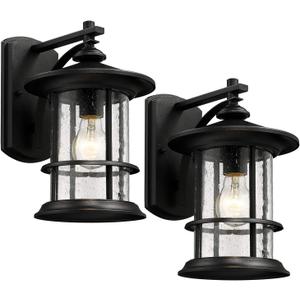 MICSIU Textured Black Outdoor Wall Light 2 Pack, Clear Seedy Glass Large Exterior Porch Wall Lantern, H12.5 Inch Exterior Lights for House, Front Porch, Patio, Backyard.