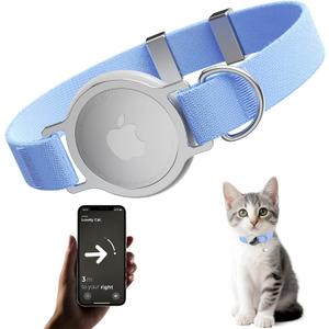 AirTag Cat Collar, Ultra Elastic Cat Tracker Collar, Airtag Holder Compatible with Apple Air Tag, [Lightweight & Scratch Resistant] Adjustable Stepless GPS Pet Collar for Cats Kittens, Blue