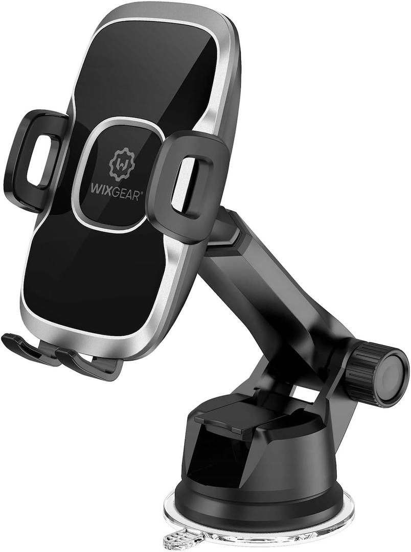WixGear Phone Holders for Your Car - Dashboard & Windshield Car Phone Holder Mount with 60 Rotation, Strong Double Lock Suction Cup, Soft Anti-Slip Silicone Clamp, Fits iPhone & Galaxy