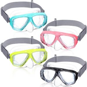Flutesan 4 Pcs Kids Youth Swim Goggles with Nose Cover Elastic Strap Diving Swim Mask Swimming Waterproof Snorkel Goggle (Black, Pink, Green, Yello)